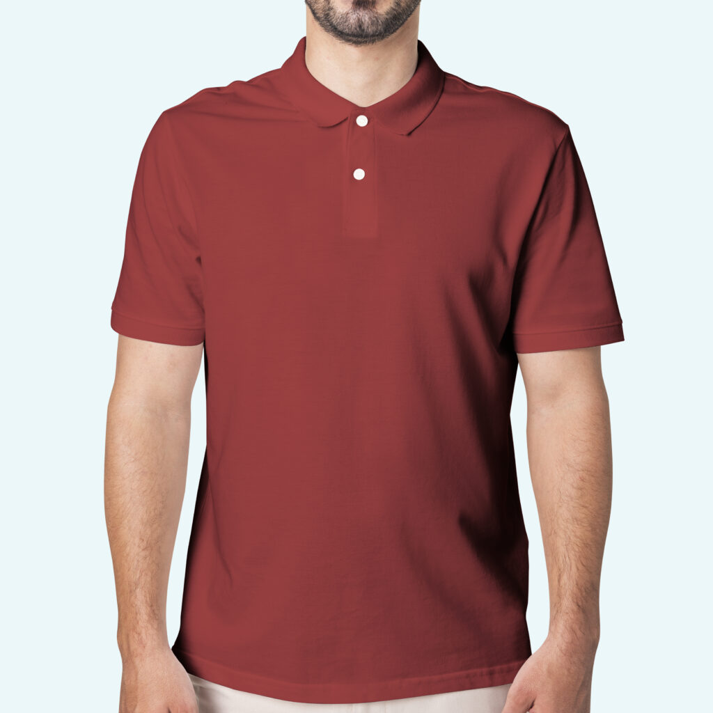 Man in red polo shirt apparel studio shoot