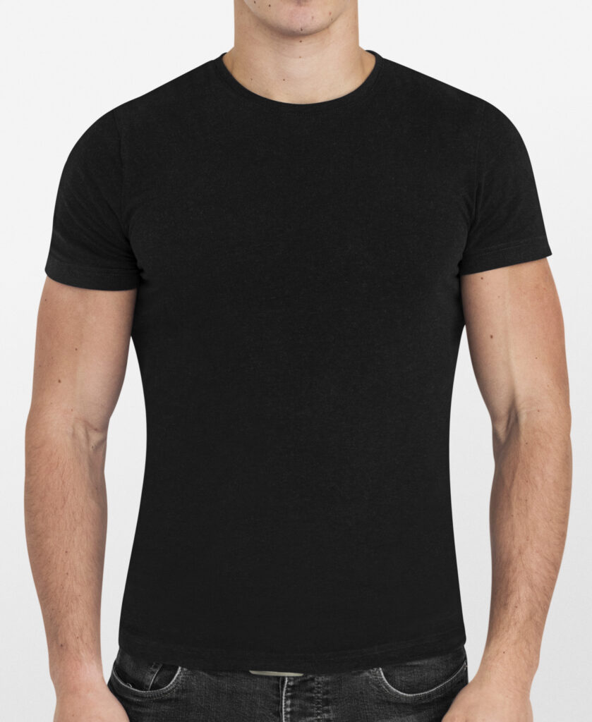 Simple black t-shirt worn by a man